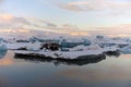 Glacier Lake at sunset with the ice. Iceland suring the sunset.