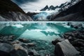 Glacier Melting Into Lake. Generative AI