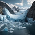 a glacier melting rapidly into the sea. AI generated