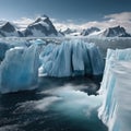 A glacier melting rapidly into the sea. AI generated