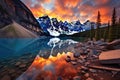 Glacier National Park, Montana, United States of America, Moraine Lake Sunrise Colorful Landscape, AI Generated Royalty Free Stock Photo