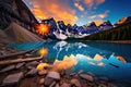 Glacier National Park, Montana, United States of America, Moraine Lake Sunrise Colorful Landscape, AI Generated Royalty Free Stock Photo