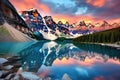 Glacier National Park, Montana, United States of America, Taken at the peak of color during the morning sunrise at Moraine lake in Royalty Free Stock Photo