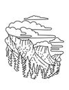 Glacier National Park in the Rocky Mountains in Montana Monoline Line Art Drawing Royalty Free Stock Photo