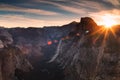 Half Dome rock climbing summits in beautiful golden light at su Royalty Free Stock Photo