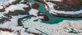 Glacier River, Snow and Nature Landscape. Aerial View.