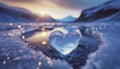 Glacier in the shape of a heart. Valentine\'s day concept.