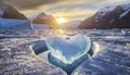 Glacier in the shape of a heart. Valentine\'s day concept.