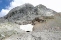 Glacier snow left after melting in the mountains due to climate change