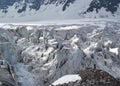 Glacier on Tetnuldi mountain, rocky peaks with snow in Svanetia Caucasian mountains in Georgia Royalty Free Stock Photo