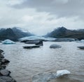 Glacier tongue slides from VatnajÃÂ¶kull icecap or Vatna Glacier near subglacial ÃârÃÂ¦fajÃÂ¶kull volcano, Iceland.