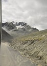 Glacier view from car in Darcha-Padum road with clouds in summer season.