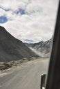 Glacier view from car in Darcha-Padum road with clouds in summer season.