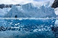 Shelf ice in Antarctica reflecting in blue sea water, majestic blue and white glacier edge, Paradise Bay, Antarctica