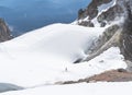 The glaciers that cover the slopes of Mt Hood in Oregon