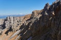 Glaciers survived until the end of summer in the shade of rocks on the north side of the Oshten mountain peak in the Caucasus