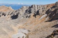 Glaciers survived until the end of summer in the shade of rocks on the north side of the Oshten mountain peak in the Caucasus