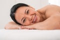 Glad asian lady having rest in beauty salon Royalty Free Stock Photo