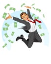 Glad businessman jumping