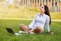 Glad pretty young caucasian lady enjoy work break, cup of coffee takeaway