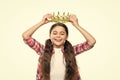 glad teen princess girl on background. photo of teen princess girl wear crown.