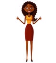 Glad young African American teacher showing thumbs up. Smiling woman character flat cartoon vector illustration.