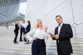 Successful business team walking on stairs in . Royalty Free Stock Photo