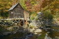 Glade Creek Grist Mil and autumn reflections and water fall in Babcock State Park, WV Royalty Free Stock Photo