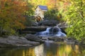 Glade Creek Grist Mil and autumn reflections and water fall in Babcock State Park, WV