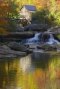 Glade Creek Grist Mil and autumn reflections and water fall in Babcock State Park, WV Royalty Free Stock Photo