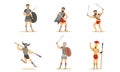 Gladiator The Armed Combatant Of Roman Empire Vector Illustration Set Isolated On White Background Royalty Free Stock Photo