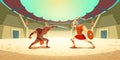 Gladiator fight with barbarian on coliseum arena Royalty Free Stock Photo