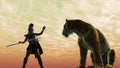 Gladiator fighting with a tiger Royalty Free Stock Photo