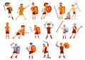 Gladiator icons set, cartoon style