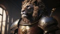 gladiator lion digital art illustration, Generative AI