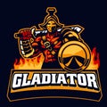 Gladiator mascot hold the shield