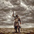 Gladiator warrior armed soldier with dramatic sky background