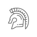 Gladiator warrior helmet, spartan line icon.