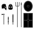 Gladiator weapons and armors set. Ancient warrior equipment.