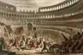 gladiators battling in ancient coliseum, surrounded by cheering spectators