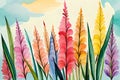 Gladioli flowers watercolor art and illustration created with ai