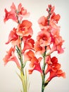 Gladiolus flower watercolor background. Summer garden flowers watercolor illustration Royalty Free Stock Photo