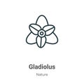 Gladiolus outline vector icon. Thin line black gladiolus icon, flat vector simple element illustration from editable nature