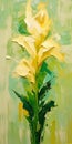 Gladiolus: Yellow Flower Oil Painting With Palette Knife Texture