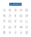 Gladness line icons signs set. Design collection of Cheer, Delight, Merriment, Jubilation, Exaltation, Ecstasy