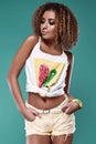 Glamor swag black hipster woman model with curly hair