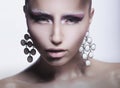 Glamor. Trendy Woman with Pearly Eardrops Royalty Free Stock Photo