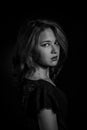 Glamor woman dark portrait, beautiful female isolated on black background, stylish look, young lady studio shot Royalty Free Stock Photo