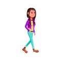 glamor young girl walking in mall cartoon vector