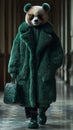 glamorous anthropomorphic panda in luxurious fur coat